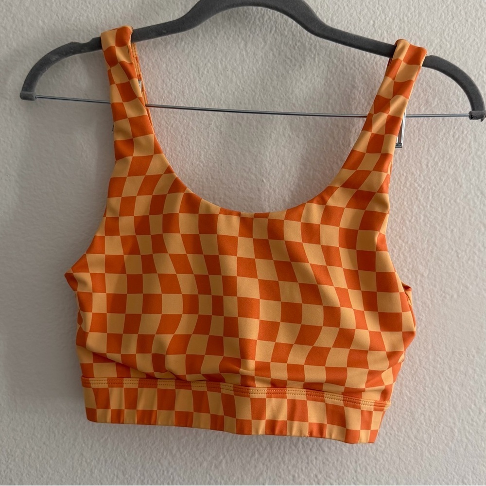 Anthropologie WILO the Label Women’s Orange Checkered  Sports Bra Size Small